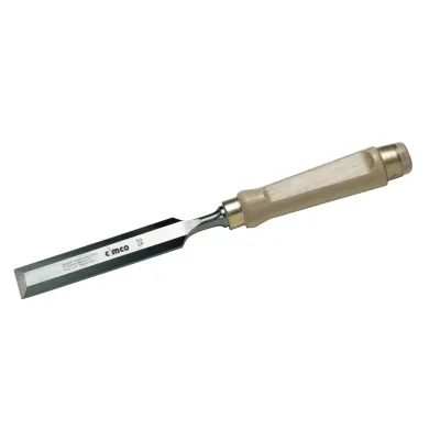 Cimco Stechbeitel 130536 | 22 mm gerade Schneide | DIN 5139 | Holzgriff poliert | Seitenfacette | Schneidenschutz