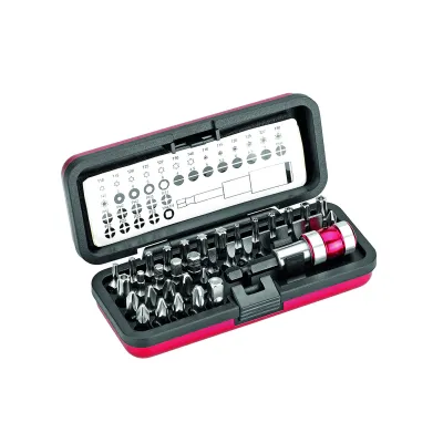 Cimco Steckschlüssel-Bit-Box 113158 | Bit-Set 37-teilig | 1/4" | Aluminiumkassette | Schlitz PH PZ TX | 130mm | 320g