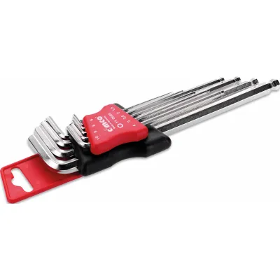 Cimco Sechskant-Stiftschlüssel-Set | 9-tlg. | SW 1,5-10 mm | Kugelkopf | S2-Stahl | extra lang