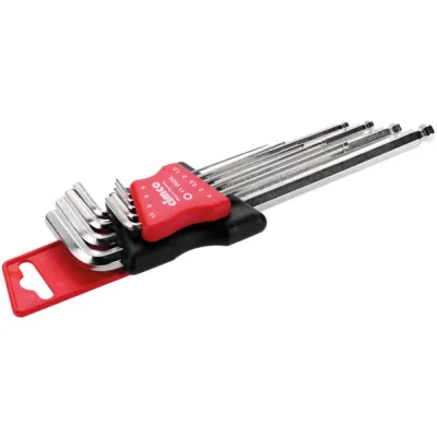 Cimco Sechskant-Stiftschlüssel-Set | 9-tlg. | SW 1,5-10 mm | Kugelkopf | S2-Stahl | extra lang
