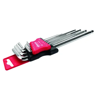 Cimco Sechskant-Stiftschlüssel-Set | 9-tlg. | SW 1,5-10 mm | Kugelkopf | S2-Stahl | extra lang