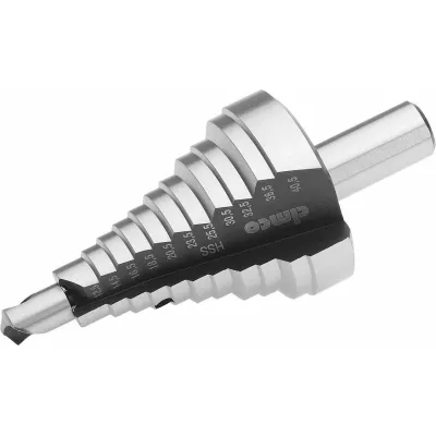 Cimco HSS Stufenbohrer 8-40,5mm | 12 Stufen | 12mm Schaft | wechselbare Spitze | für Metall, Kunststoff, Holz