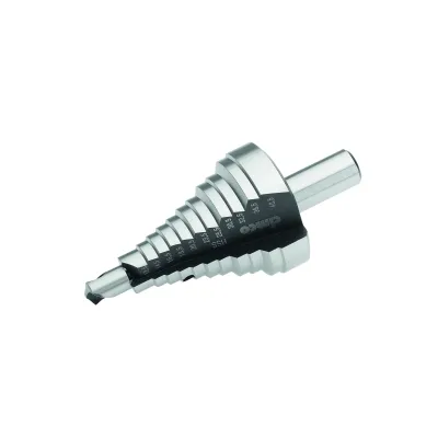 Cimco HSS Stufenbohrer 8-40,5mm | 12 Stufen | 12mm Schaft | wechselbare Spitze | für Metall, Kunststoff, Holz