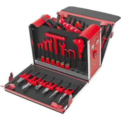 Cimco Werkzeugkoffer 170378 | VDE Werkzeugset 54-teilig | Rindleder verstärkt | 1000V isoliert | schwarz