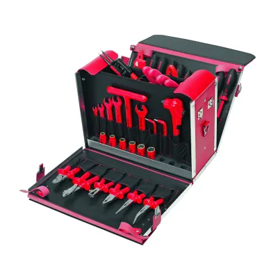 Cimco Werkzeugkoffer 170378 | VDE Werkzeugset 54-teilig | Rindleder verstärkt | 1000V isoliert | schwarz