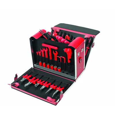 Cimco Werkzeugkoffer 170378 | VDE Werkzeugset 54-teilig | Rindleder verstärkt | 1000V isoliert | schwarz