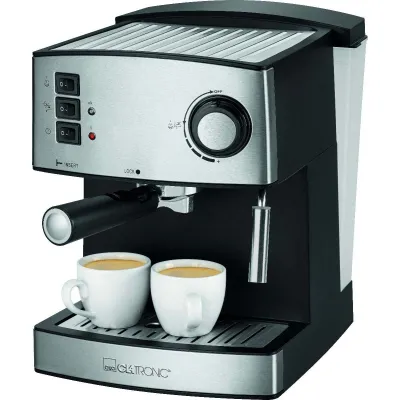 Clatronic Espressomaschine ES 3643 | Siebträger 15 bar | 1,6 l Wassertank | Milchaufschäumer | Edelstahl | schwarz-inox