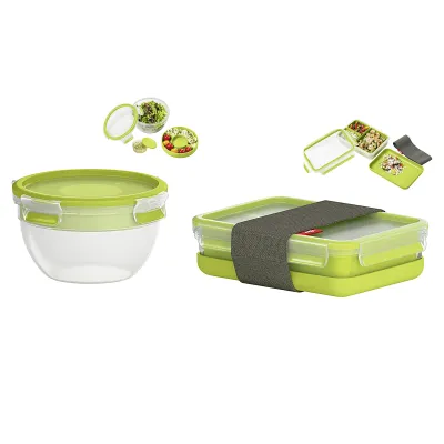 Emsa Salatbox Clip & Go 1,0L rund | mit Einsatz für Toppings & Dressing | 100% dicht | Kunststoff | grün