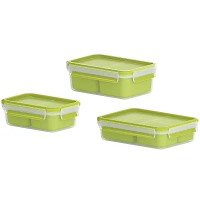 Emsa Snackbox Clip & Go 0,55L | Frischhaltedose mit 2 Einsätzen | 100% dicht | gefriergeeignet | grün/transparent