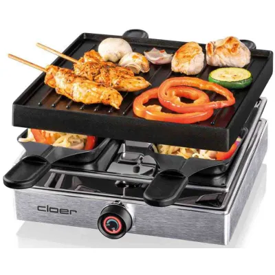 Cloer Raclettegrill 6454 | Raclette 4 Pfännchen | 750W | Aluminium-Druckgussplatte antihaft | Temperaturregler