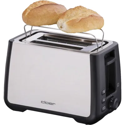 Cloer Toaster 3569 | 2-Scheiben XXL | Edelstahlgehäuse | Brotscheibenzentrierung | Brötchenaufsatz | 1000W | Schwarz