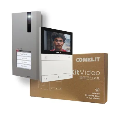 Comelit Video-Türsprechanlage Einfamilienhauskit Quadra LS9431V | Bus-System | Kamera 100° | Aluminium Silber