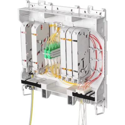Corning BAT-Box Hausübergabepunkt BAT-LGE-034B3-022-WE | 34 Fasern | LC/APC | 4-8 WE | Wandmontage | Größe L | grau