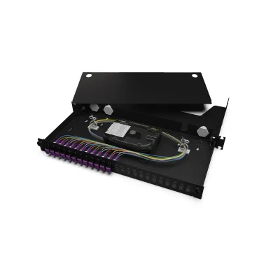 Corning LANscape Spleißbox | 12x LC-Duplex | OM4 Multimode | 1HE | 19 Zoll | ausziehbar | schwarz