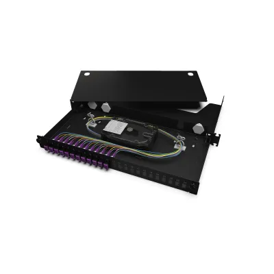 Corning LANscape Spleißbox LAN1-12AV-PGTL-B | LWL Spleißbox 6x LC-Duplex OM4 50/125 | 1HE 19" ausziehbar | Schwarz