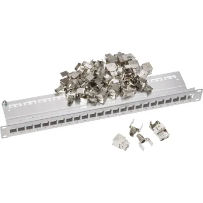 Corning Patchpanel 24 Ports 1HE UU001622826 | RJ45 Cat6A | 19 Zoll | geschirmt | werkzeuglos | Aluminium gebürstet