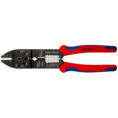 KNIPEX Crimpzange 97 21 215 SB | für Kabelschuhe & Verbinder | 230 mm | Abisolieren & Schneiden | Mehrkomponenten-Griff