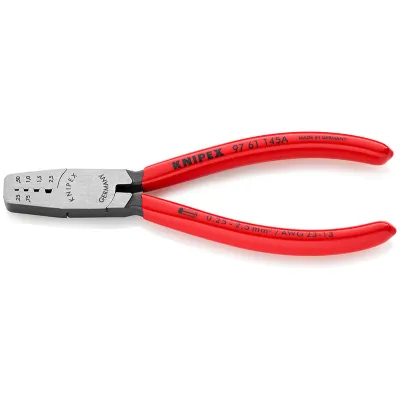 KNIPEX Crimpzange 97 61 145 A | Aderendhülsenzange 0,25-2,5mm² | Trapezpressung | 145mm | auswechselbare Einsätze | Rot