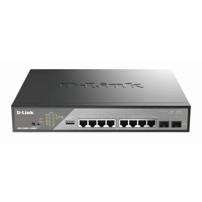 D-Link PoE++ Switch DSS-200G-10MPP/E | 10-Port Gigabit Smart Managed | 8x RJ45 PoE+ (242W) | 2x SFP | Schwarz
