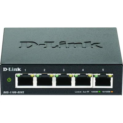 D-Link Switch DGS-1100-05V2 | 5-Port Gigabit | Smart Managed | Desktop | lüfterlos | Metallgehäuse | Schwarz