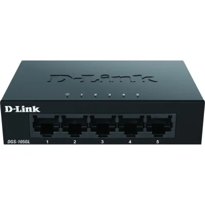 D-Link Gigabit Switch DGS-105GL/E | 5-Port | Unmanaged | Metallgehäuse | lüfterlos | Plug & Play | QoS | Schwarz