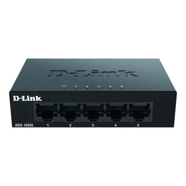 D-Link Gigabit Switch DGS-105GL/E | 5-Port | Unmanaged | Metallgehäuse | lüfterlos | Plug & Play | QoS | Schwarz