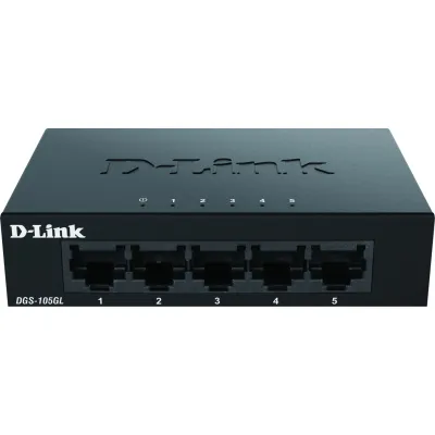 D-Link Gigabit Switch DGS-105GL/E | 5-Port | Unmanaged | Metallgehäuse | lüfterlos | Plug & Play | QoS | Schwarz