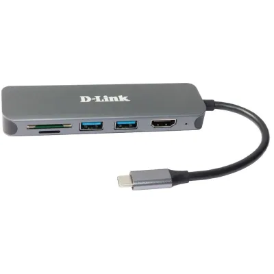 D-Link USB-C Hub DUB-2327 6-in-1 | HDMI 4K | USB-A 3.0 | USB-C PD 60W | SD/microSD Kartenleser | Aluminium | silber