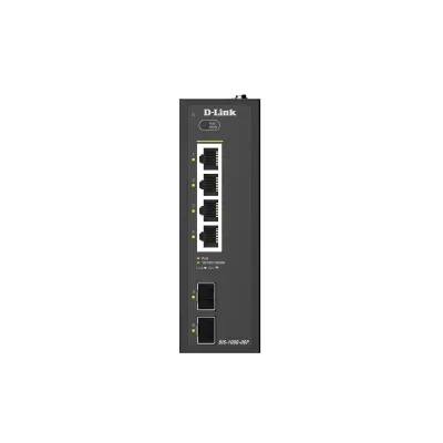 D-Link Netzwerk Switch DIS-100G-06P | 6-Port Gigabit Unmanaged Industrial | 4x PoE+ 120W | 2x SFP | Hutschiene | IP40