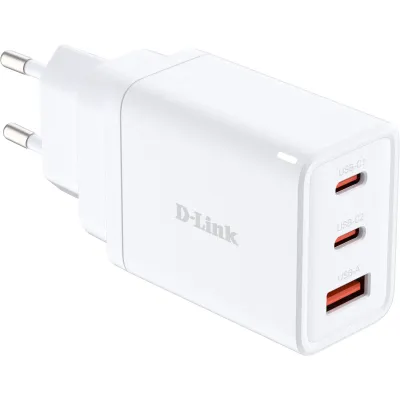 D-Link GaN Ladegerät DCP-651 | 65W Schnellladegerät | 2x USB-C, 1x USB-A | PD 3.0, QC 4.0 | weltweit einsetzbar | weiß