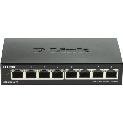 D-Link Switch DGS-1100-08V2 | 8-Port Gigabit | Smart Managed | Desktop | lüfterlos | Metallgehäuse | schwarz