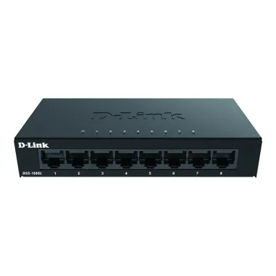 D-Link DGS-108GL/E Netzwerk Switch | 8-Port Gigabit | Unmanaged | Metallgehäuse | lüfterlos | Plug-and-Play | schwarz