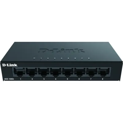 D-Link DGS-108GL/E Netzwerk Switch | 8-Port Gigabit | Unmanaged | Metallgehäuse | lüfterlos | Plug-and-Play | schwarz