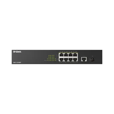 D-Link PoE+ Gigabit Switch DGS-1010MP | 10-Port (8x PoE+, 125W) | 1x SFP | unmanaged | lüfterlos | rackmount | schwarz