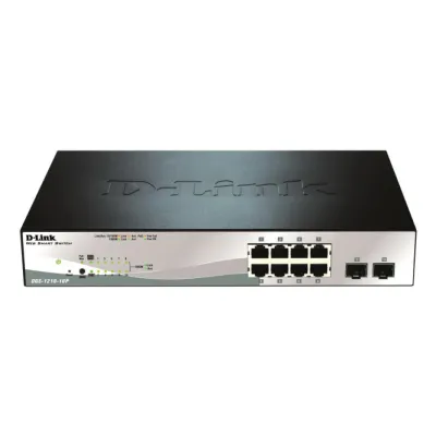 D-Link Switch DGS-1210-10P/E | 10-Port Gigabit Smart Managed | 8x PoE+ (65W) | 2x SFP | Rackmount | lüfterlos