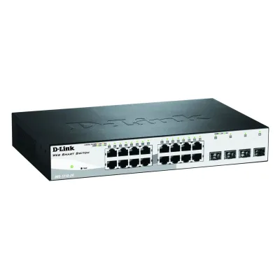 D-Link Gigabit Smart Switch DGS-1210-20/E | 20-Port (16x RJ45, 4x SFP) | Layer 2 | lüfterlos | Rackmount | Schwarz/Grau