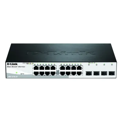 D-Link Gigabit Smart Switch DGS-1210-20/E | 20-Port (16x RJ45, 4x SFP) | Layer 2 | lüfterlos | Rackmount | Schwarz/Grau