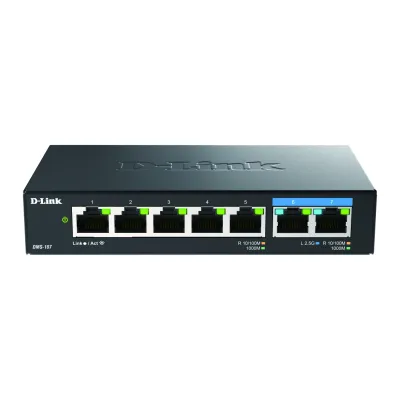 D-Link Netzwerk Switch DMS-107/E | 7-Port Multi-Gigabit Unmanaged | 2x 2,5G + 5x Gigabit | Desktop Metall | lüfterlos