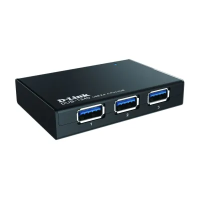 D-Link USB Hub DUB-1340/E | 4-Port USB 3.0 SuperSpeed 5 Gbit/s | aktiv mit Netzteil | Schnellladefunktion | schwarz