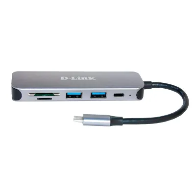 D-Link USB-C Hub DUB-2325/E | 5-in-1 USB 3.0 Card Reader | 2x USB-A | SD/microSD | Aluminium | silber