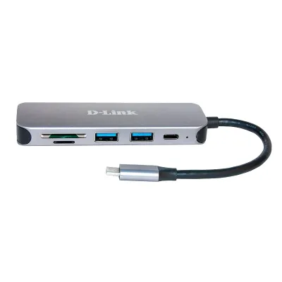 D-Link USB-C Hub DUB-2325/E | 5-in-1 USB 3.0 Card Reader | 2x USB-A | SD/microSD | Aluminium | silber