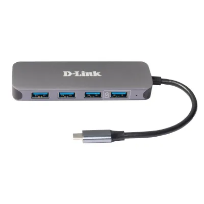 D-Link USB-C Hub DUB-2340 | 4-Port USB 3.0 | Power Delivery 60W | Quick Charge | Aluminium | für Windows/Mac