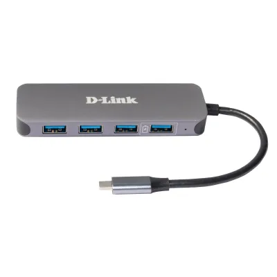 D-Link USB-C Hub DUB-2340 | 4-Port USB 3.0 | Power Delivery 60W | Quick Charge | Aluminium | für Windows/Mac