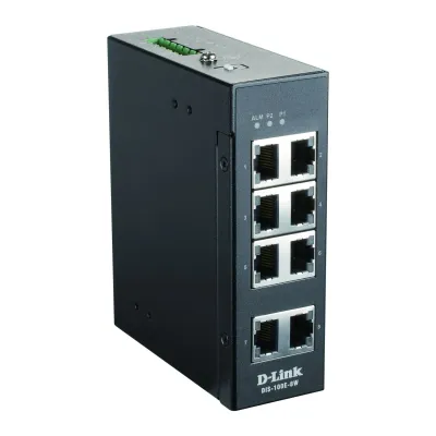 D-Link Netzwerk-Switch DIS-100E-8W | 8-Port Fast Ethernet | Unmanaged | Industrie | Hutschiene | IP30 | -40°C bis +75°C