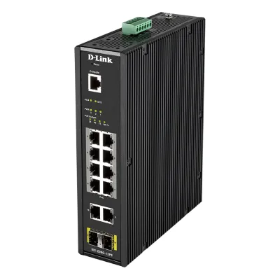 D-Link DIS-200G-12PS | 12-Port Gigabit Switch | 8x PoE+ 240W | 2x SFP | Layer 2 | Hutschiene | Metall | IP30