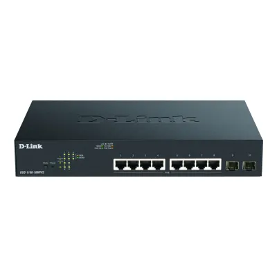D-Link Gigabit Smart Switch DGS-1100-10MPV2/E | 10-Port (8x PoE+ 130W, 2x SFP) | Layer 2 | managed | Metall | Schwarz