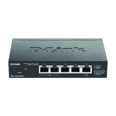 D-Link Gigabit Ethernet Switch DGS-1100-05PDV2 | 5 Port | PoE powered | 2x PoE | Smart Managed | lüfterlos | Desktop