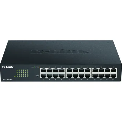D-Link Switch DGS-1100-24V2/E | 24-Port Gigabit | Smart Managed | Layer 2 | lüfterlos | 19 Zoll Rackmount | Schwarz