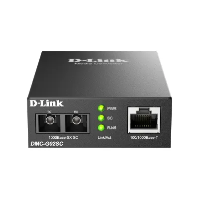 D-Link Gigabit Ethernet Medienkonverter DMC-G02SC/E | 1000 Mbit/s RJ45 zu SX SC-Duplex | Multimode | max. 550m | Schwarz