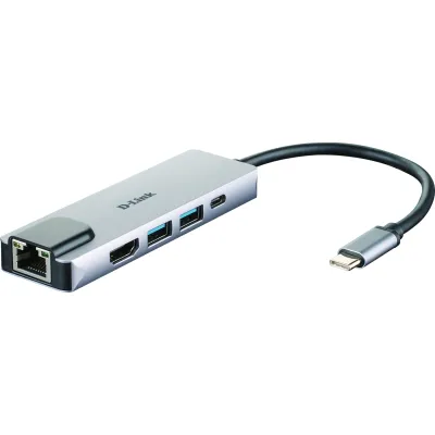 D-Link USB-C Hub DUB-M520 | 5-in-1 USB 3.0 | HDMI 4K | Gigabit Ethernet | USB-C Power Delivery 60W | Aluminium | silber